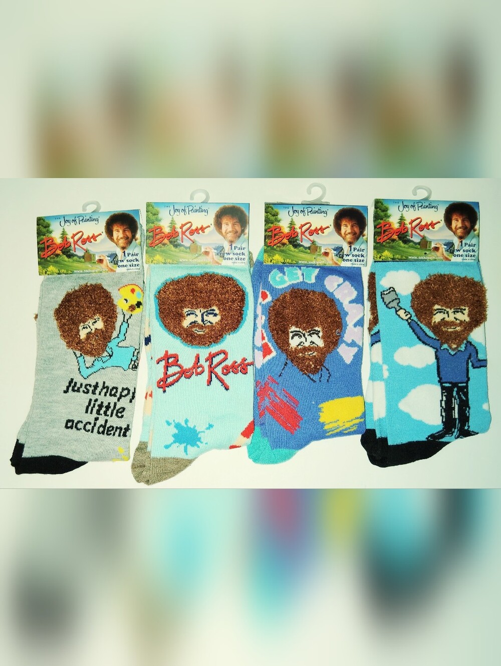 Unisex Bob Ross Crew Socks Just Happy Little Accidents Your Choice NWT